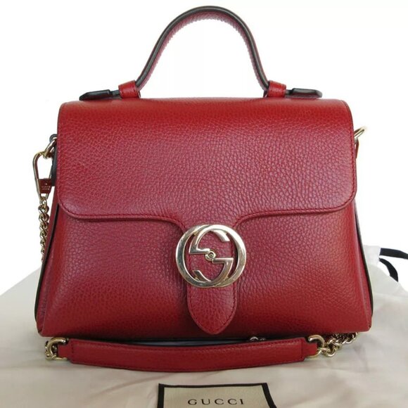 Auth GUCCI Interlocking G Handbag Shoulder Bag Red leather - Picture 1 of 15